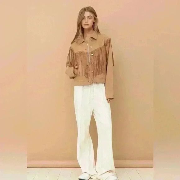 Stylish Tan Fringe Cowgirl  Style Jacket in Carmel Brown - Picture 1 of 1